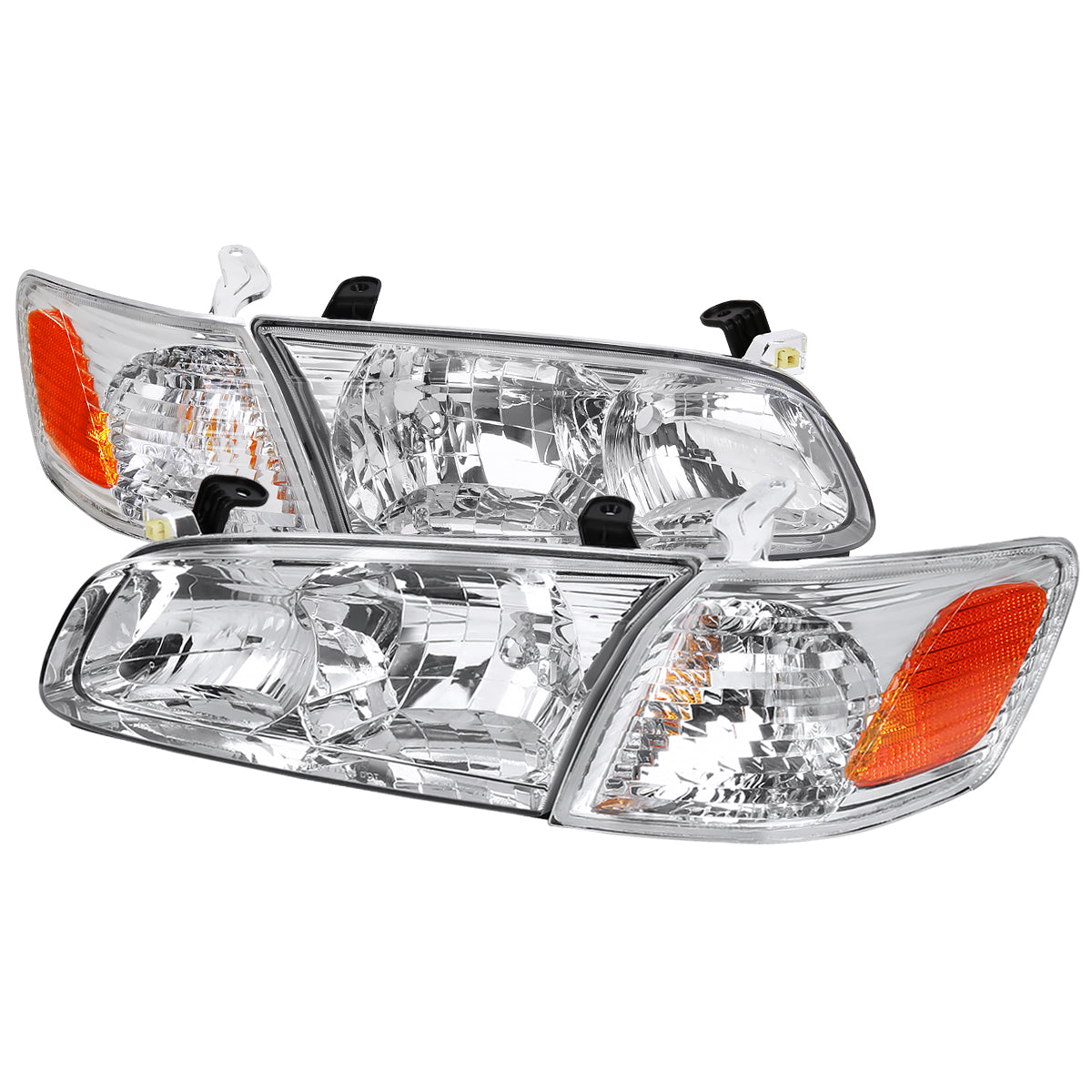 2000-2001 Toyota Camry Factory Style Headlights w/ Amber Reflectors (Chrome Housing / Clear Lens)