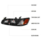 2000-2001 Toyota Camry Factory Style Headlights w/ Amber Reflectors (Matte Black Housing / Clear Lens)