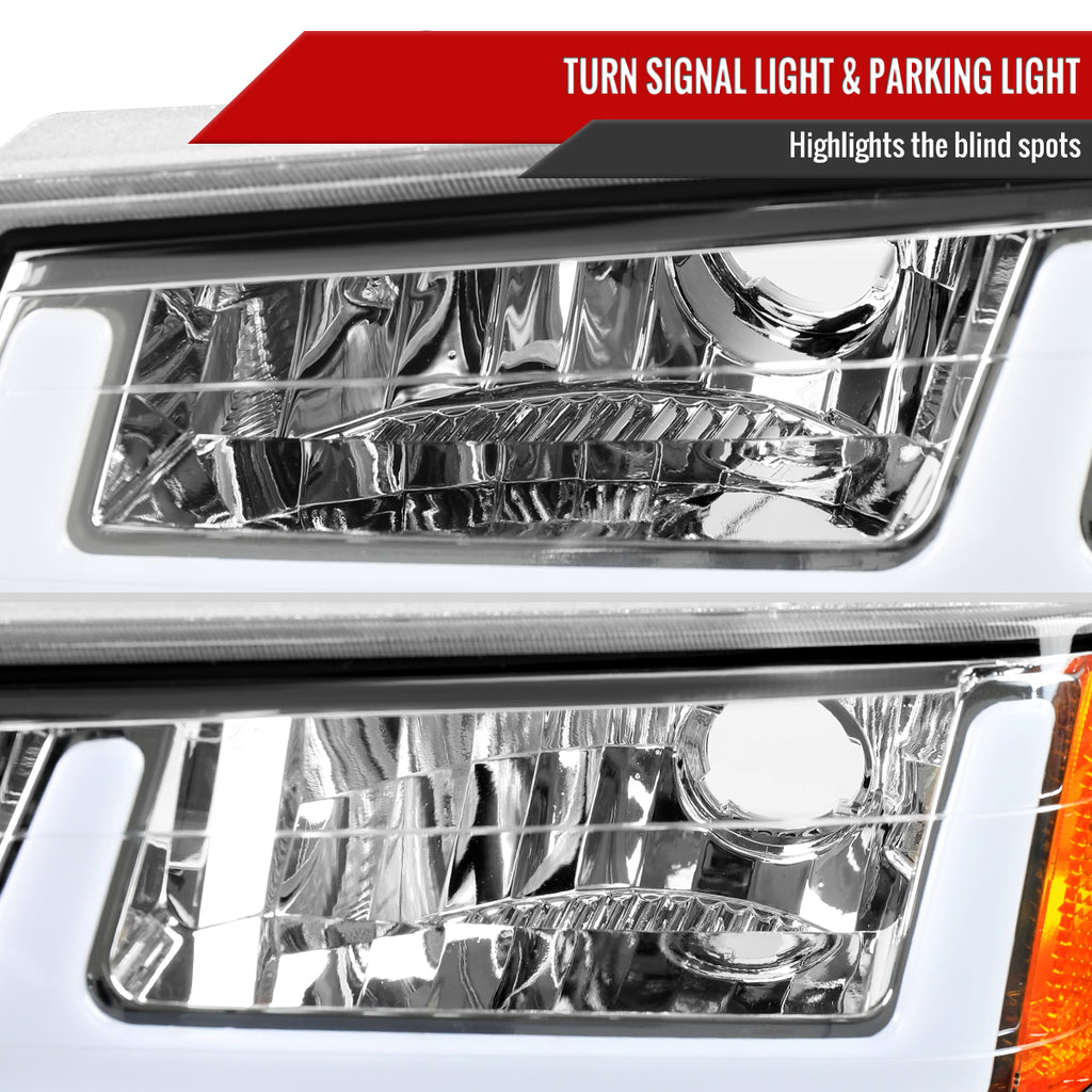2006-2008 ISUZU I-Series LED Bar Factory Style Headlights w/ Amber Corner Lamp (Chrome Housing/Clear Lens)