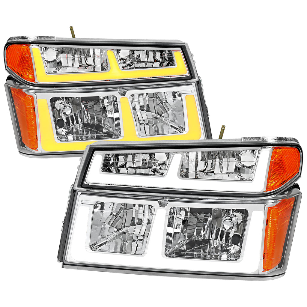 2006-2008 ISUZU I-Series LED Bar Factory Style Headlights w/ Amber Corner Lamp (Chrome Housing/Clear Lens)