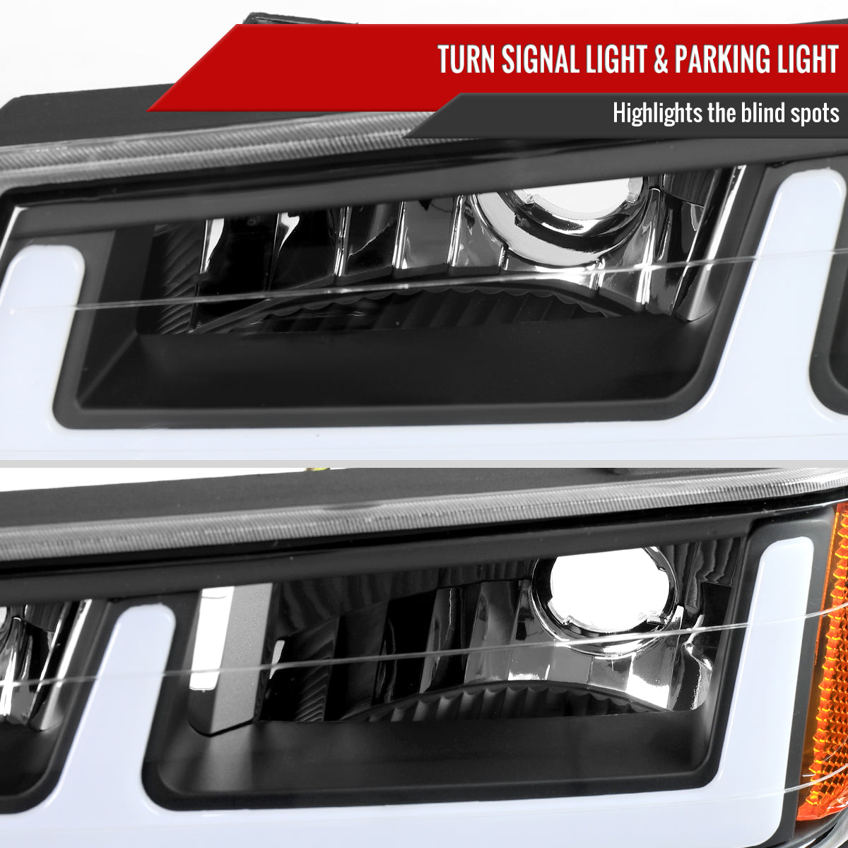 2006-2008 ISUZU I-Series LED Bar Factory Style Headlights w/ Amber Corner Lamp (Matte Black Housing/Clear Lens)