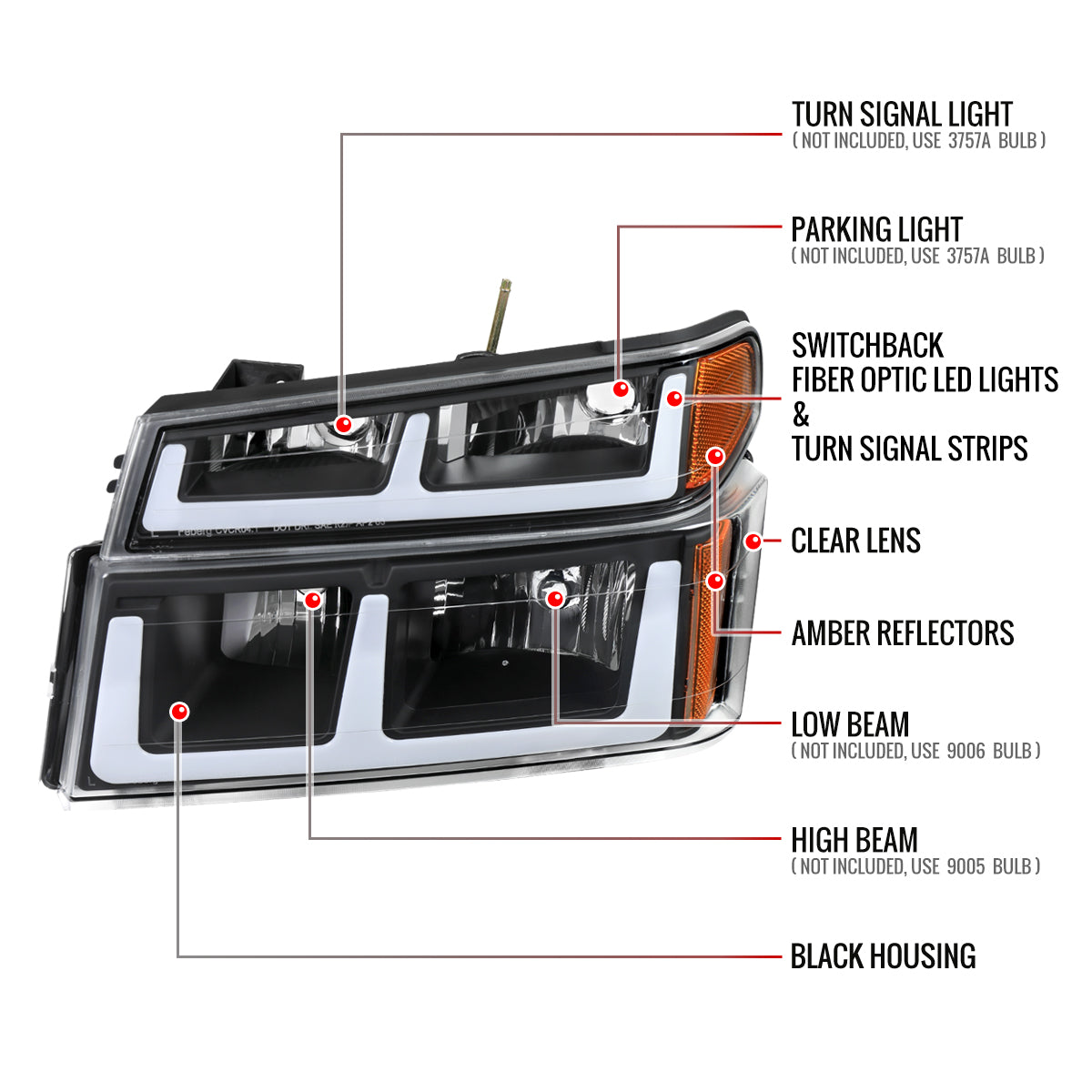 2006-2008 ISUZU I-Series LED Bar Factory Style Headlights w/ Amber Corner Lamp (Matte Black Housing/Clear Lens)