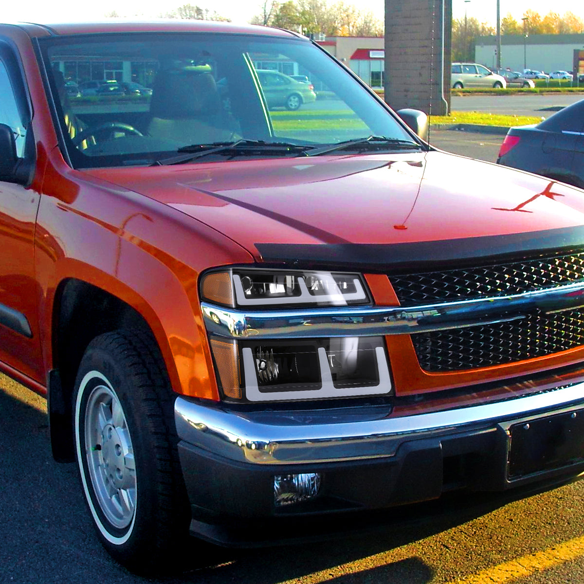 2006-2008 ISUZU I-Series LED Bar Factory Style Headlights w/ Amber Corner Lamp (Matte Black Housing/Clear Lens)