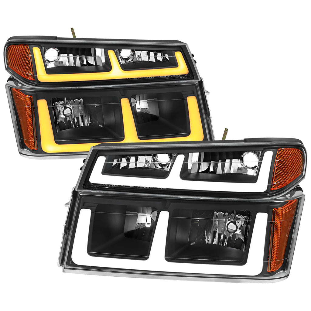 2006-2008 ISUZU I-Series LED Bar Factory Style Headlights w/ Amber Corner Lamp (Matte Black Housing/Clear Lens)