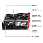 2006-2008 Isuzu I-Series Factory Style Headlights w/ Amber Corner Lamp (Matte Black Housing / Clear Lens)