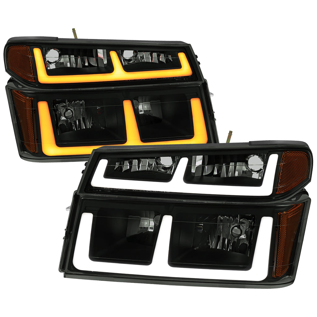 2006-2008 ISUZU I-Series LED Bar Factory Style Headlights w/ Amber Corner Lamp (Matte Black Housing/Smoke Lens)