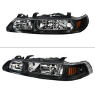 1990-1993 Acura Integra Factory Style Crystal Headlights w/ Amber Reflectors (Matte Black Housing / Clear Lens)
