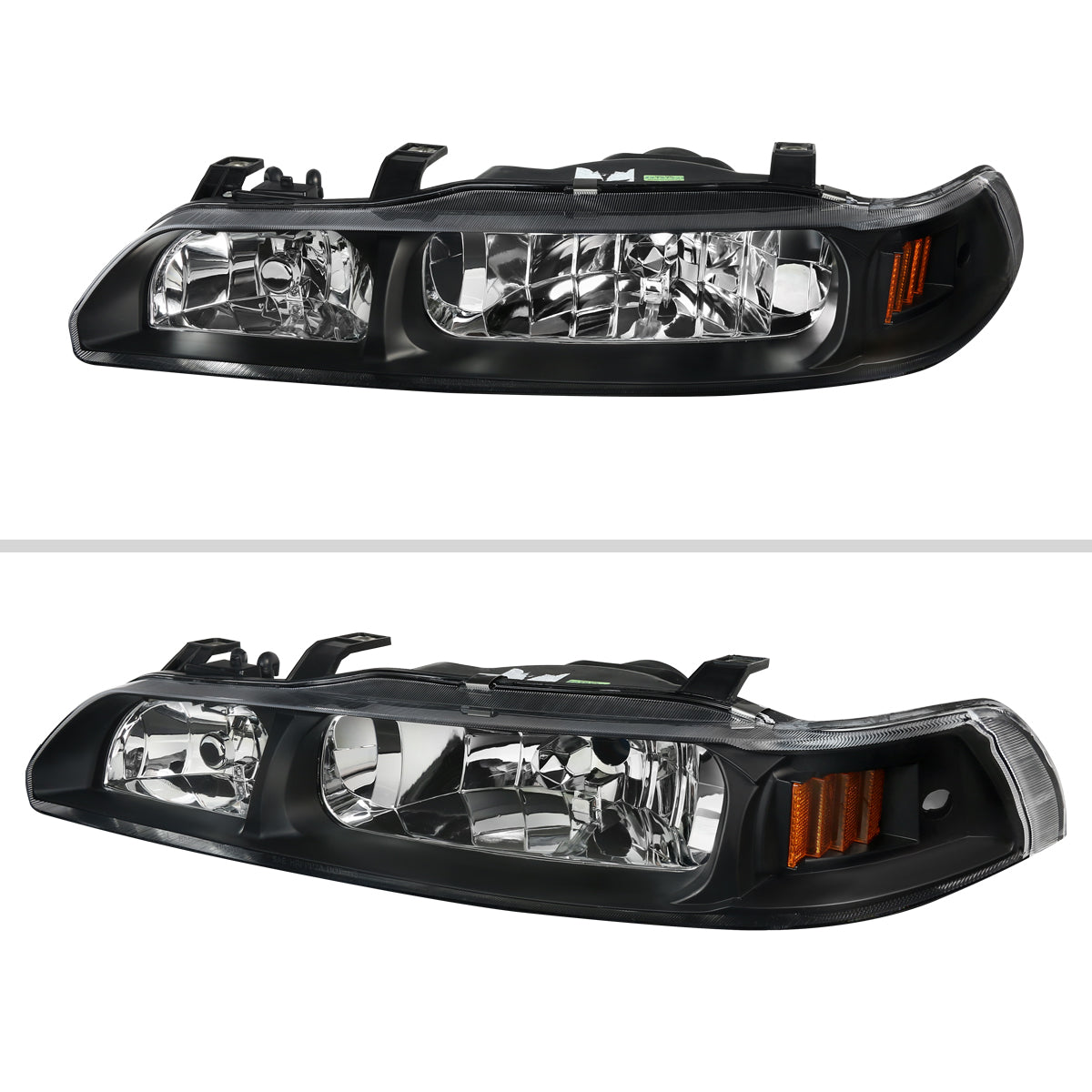 1990-1993 Acura Integra Factory Style Crystal Headlights w/ Amber Reflectors (Matte Black Housing / Clear Lens)