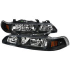 1990-1993 Acura Integra Factory Style Crystal Headlights w/ Amber Reflectors (Matte Black Housing / Clear Lens)