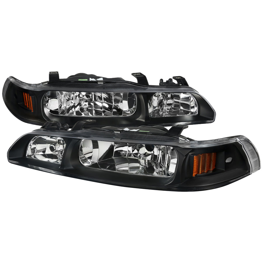 1990-1993 Acura Integra Factory Style Crystal Headlights w/ Amber Reflectors (Matte Black Housing / Clear Lens)