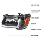 2001-2004 Toyota Tacoma LED Bar Factory Style Headlights w/ Corner Lamps and Amber Reflector (Matte Black Housing / Clear Lens)