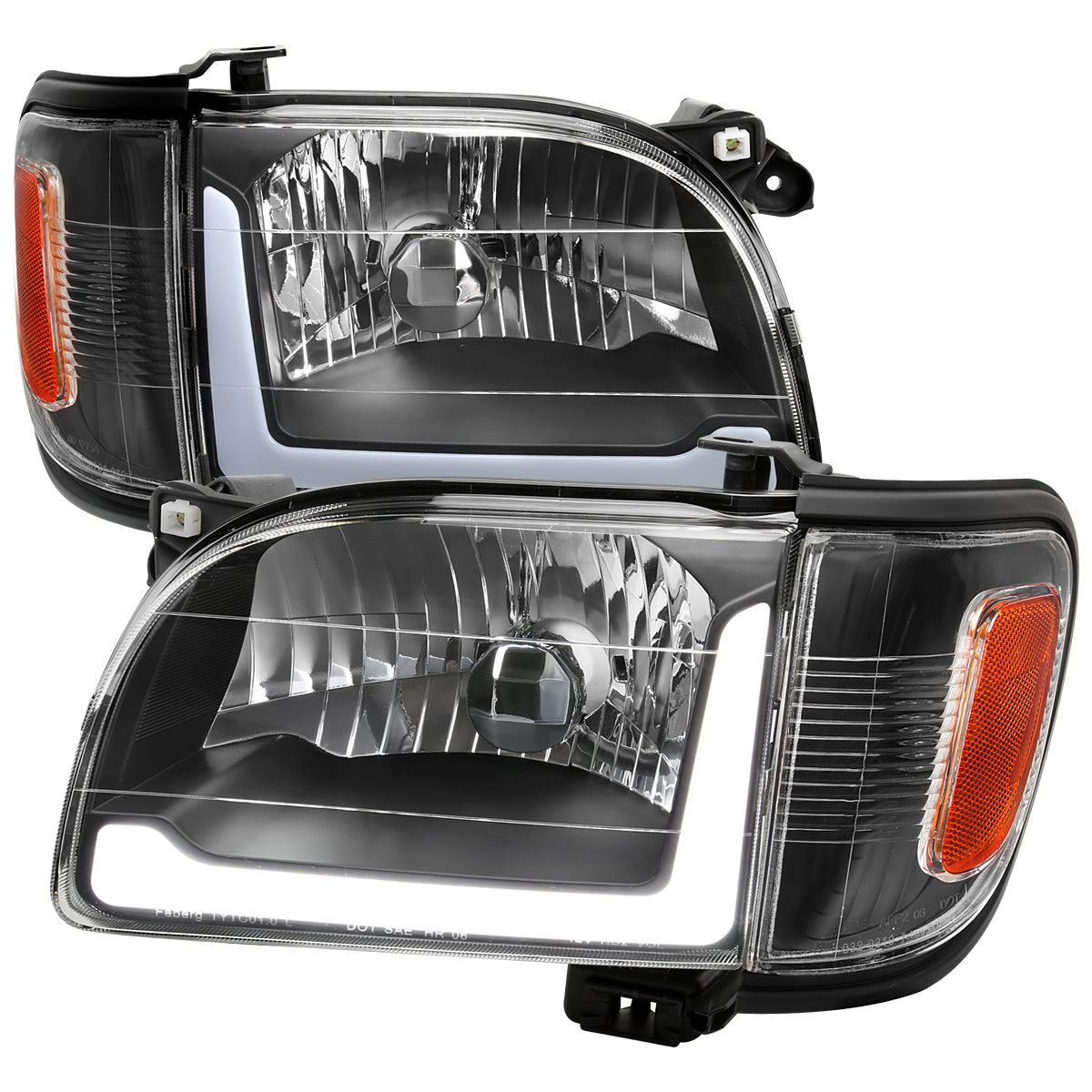 2001-2004 Toyota Tacoma LED Bar Factory Style Headlights w/ Corner Lamps and Amber Reflector (Matte Black Housing / Clear Lens)