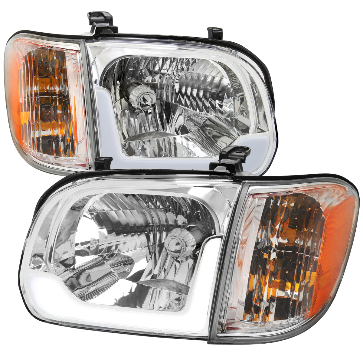 2005-2006 Toyota Tundra / 2005-2007 Sequoia Switchback Sequential LED Bar Factory Style Headlights w/ Corner Lamps (Chrome Housing / Clear Lens)