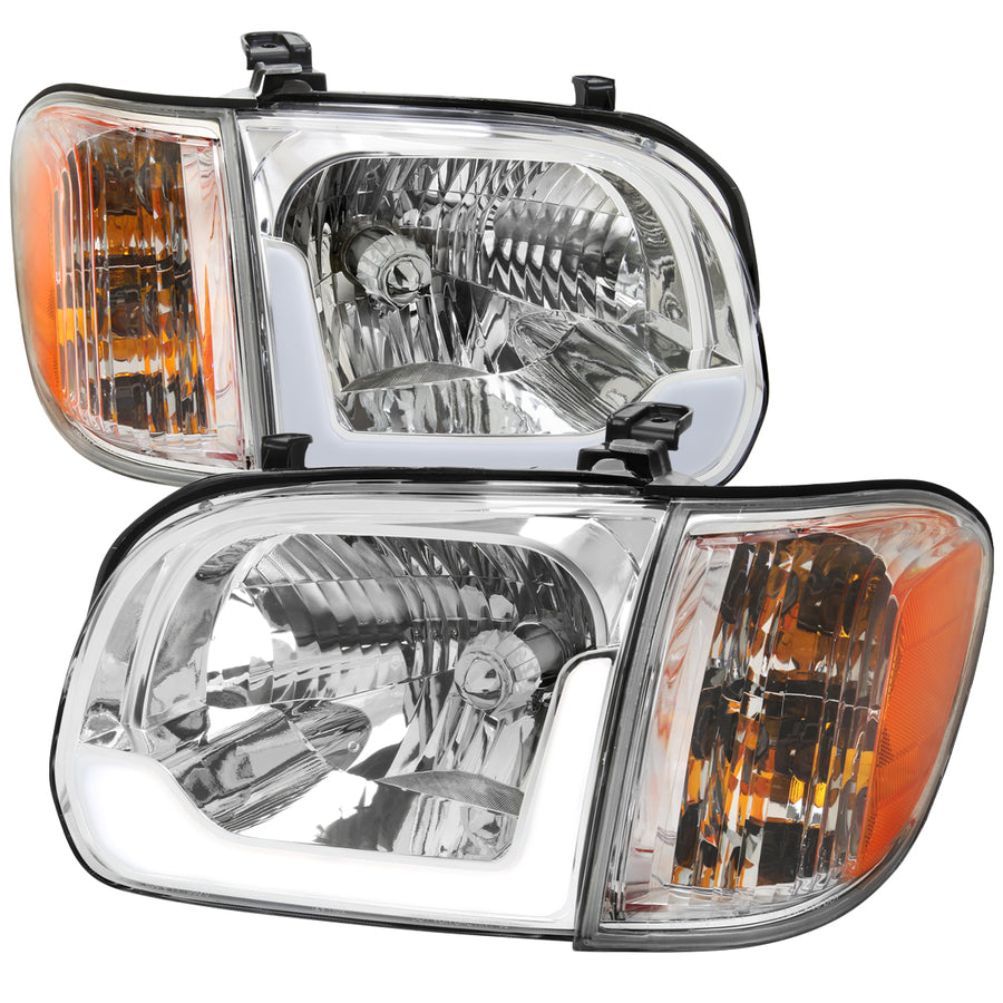 2005-2006 Toyota Tundra / 2005-2007 Sequoia Switchback Sequential LED Bar Factory Style Headlights w/ Corner Lamps (Chrome Housing / Clear Lens)
