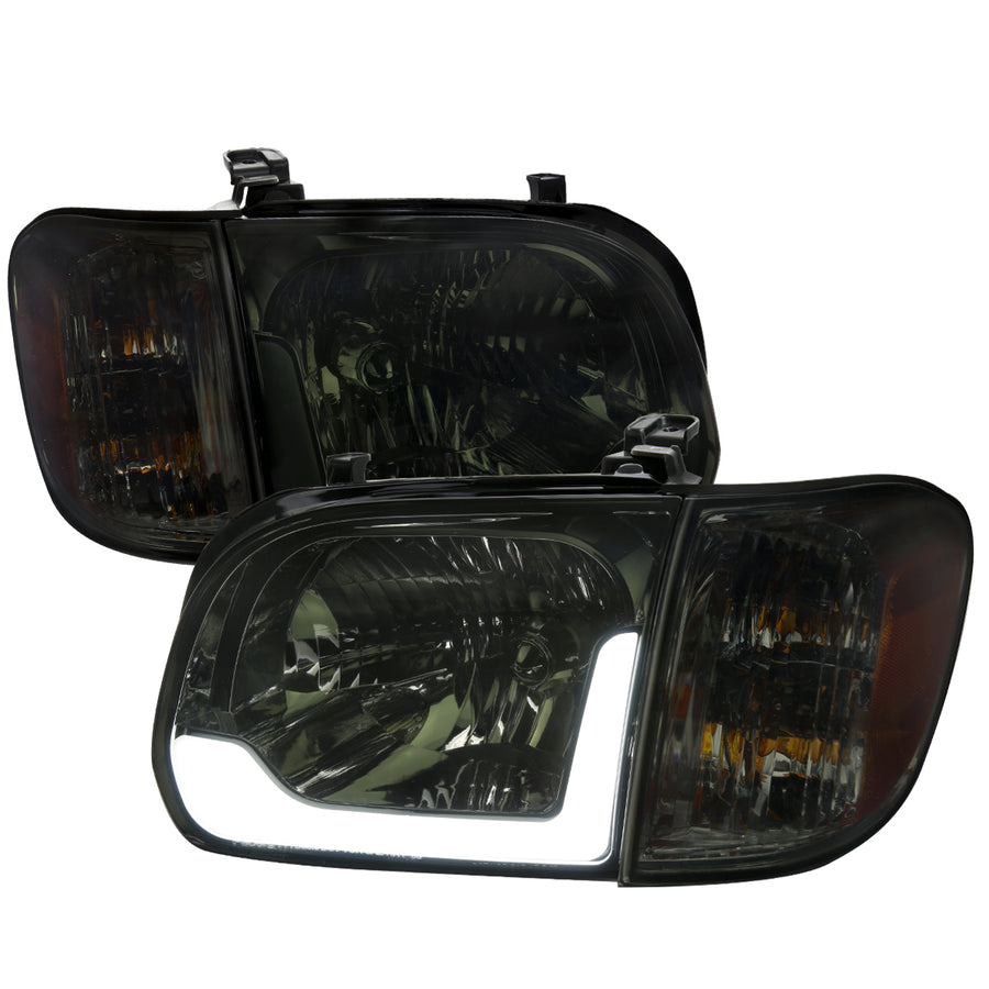 2005-2006 Toyota Tundra / 2005-2007 Sequoia Switchback Sequential LED Bar Factory Style Headlights w/ Corner Lamps (Chrome Housing / Smoked Lens)