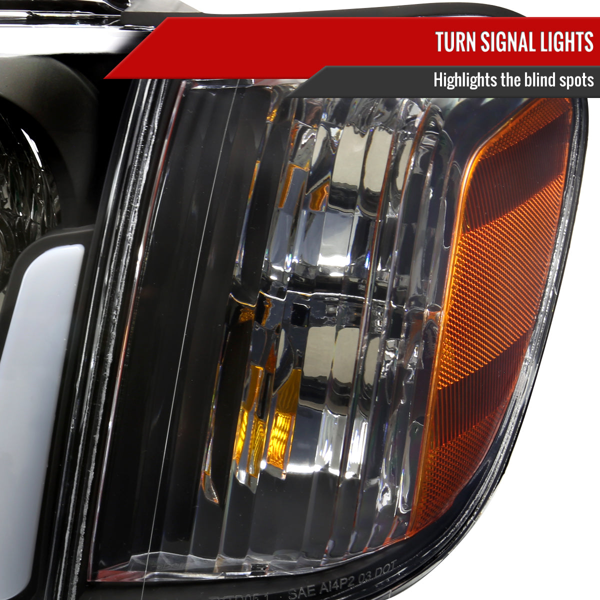 2005-2006 Toyota Tundra / 2005-2007 Sequoia LED Bar Factory Style Headlights w/ Corner Lamps and Amber Reflector (Matte Black Housing / Clear Lens)