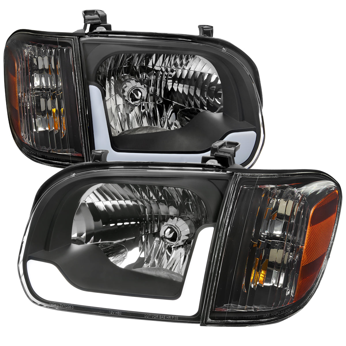 2005-2006 Toyota Tundra / 2005-2007 Sequoia LED Bar Factory Style Headlights w/ Corner Lamps and Amber Reflector (Matte Black Housing / Clear Lens)