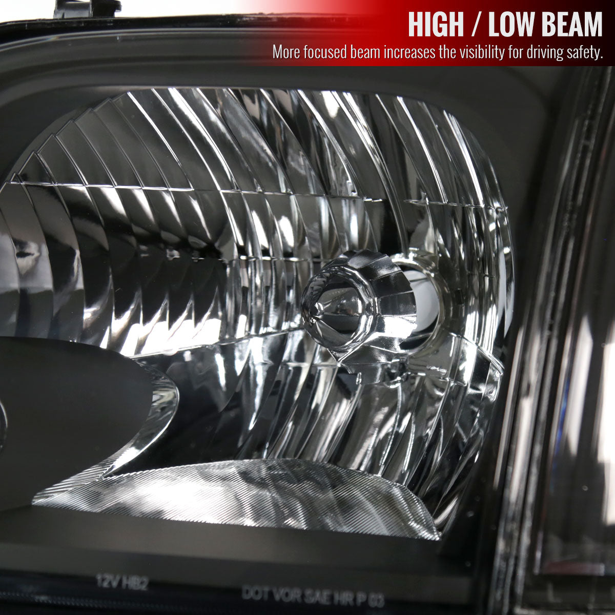 2005-2006 Toyota Tundra / 2005-2007 SR5 Limited Sequoia Factory Style Crystal Headlights w/ Corner Signal Lights (Matte Black Housing / Clear Lens)