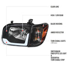 2005-2006 Toyota Tundra / 2005-2007 Sequoia Switchback Sequential LED Bar Factory Style Headlights w/ Corner Lamps (Matte Black Housing / Clear Lens)