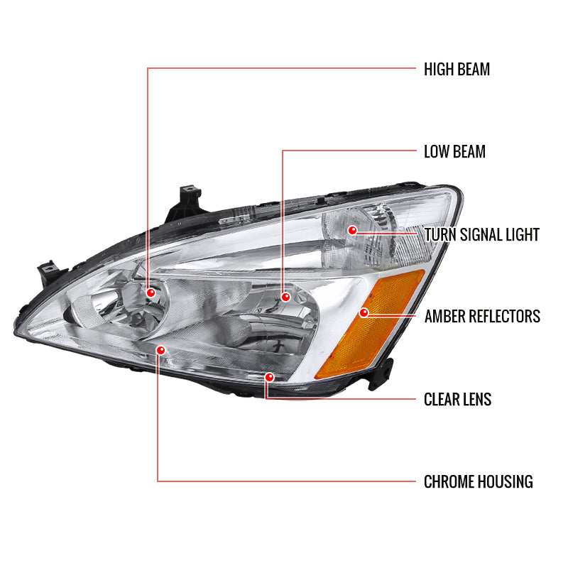 2003-2007 Honda Accord Factory Style Headlights (Chrome Housing / Clear Lens)