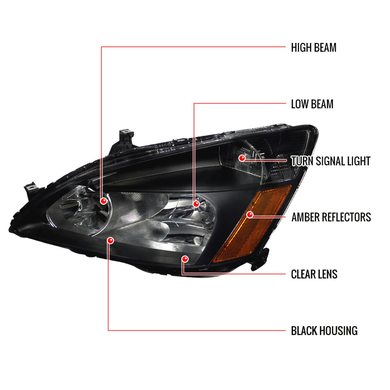 2003-2007 Honda Accord Factory Style Headlights (Matte Black Housing / Clear Lens)