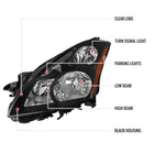 2010-2012 Nissan Altima Sedan Factory Style Headlights (Matte Black Housing / Clear Lens)