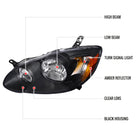 2003-2008 Toyota Corolla Factory Style Headlights (Matte Black Housing / Clear Lens)