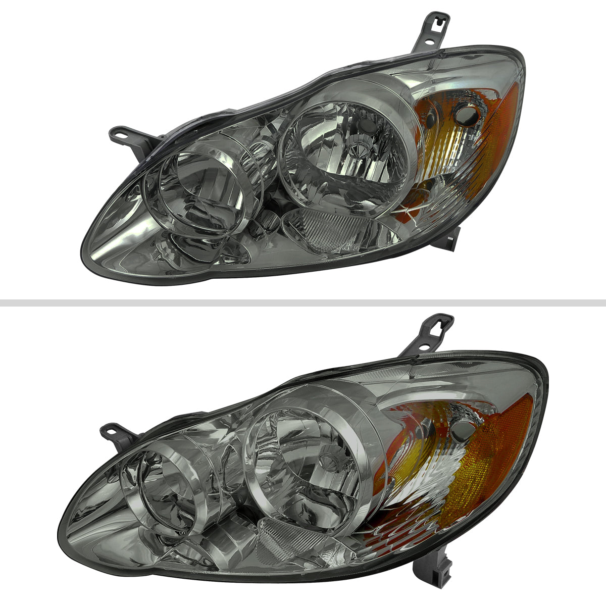 2003-2008 Toyota Corolla Factory Style Headlights (Chrome Housing / Light Smoked Lens)