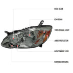 2003-2008 Toyota Corolla Factory Style Headlights (Chrome Housing/Light Smoke Lens)