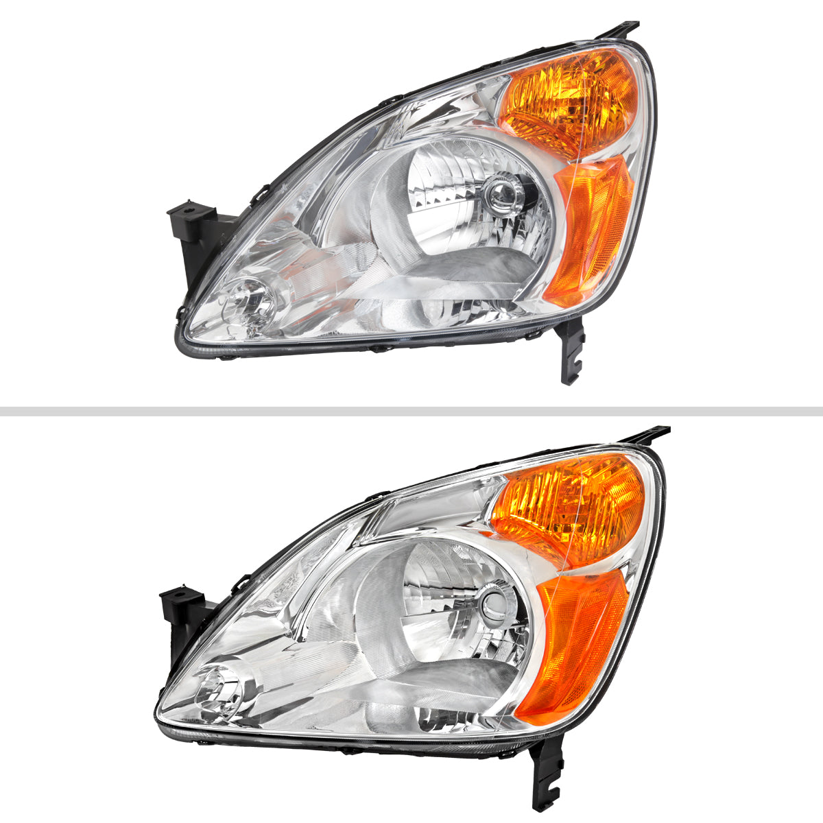 2002-2004 Honda CR-V Factory Style Headlights with Amber Reflector (Chrome Housing / Clear Lens)