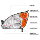 2002-2004 Honda CR-V Factory Style Headlights with Amber Reflector (Chrome Housing / Clear Lens)