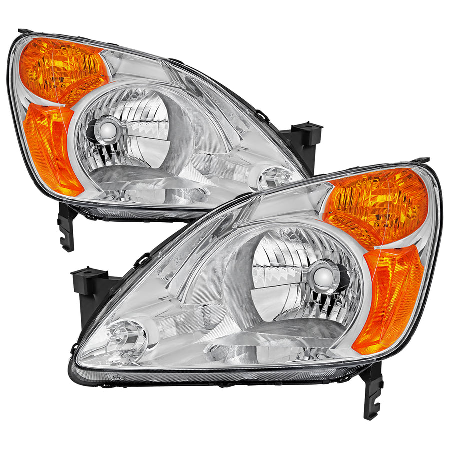 2002-2004 Honda CR-V Factory Style Headlights with Amber Reflector (Chrome Housing / Clear Lens)