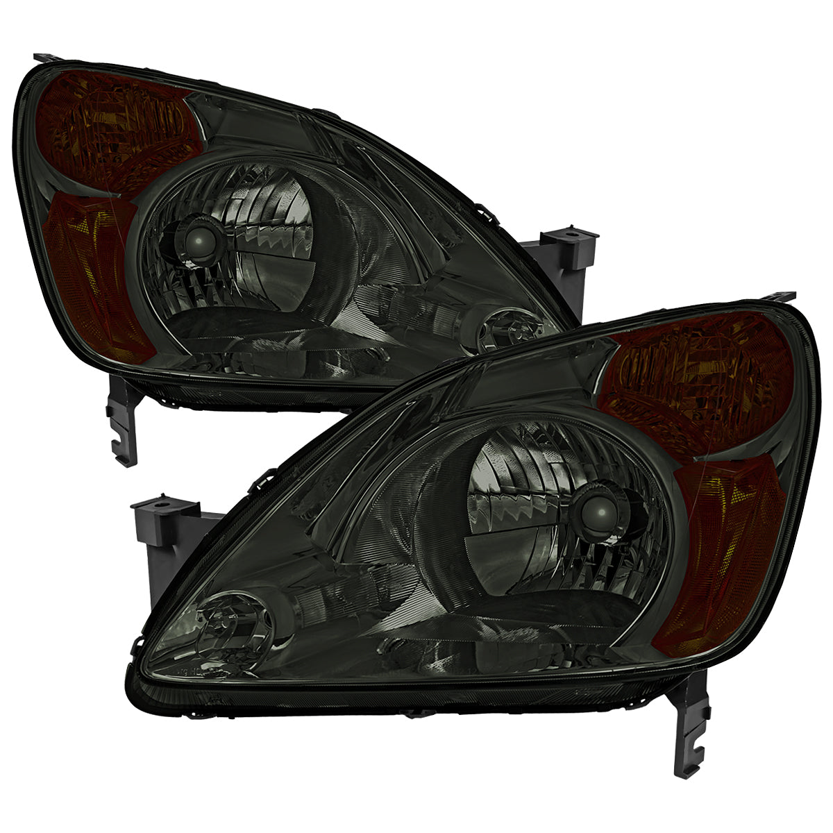 2002-2004 Honda CR-V Factory Style Headlights with Amber Reflector (Chrome Housing / Smoked Lens)