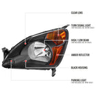 2002-2004 Honda CR-V Factory Style Headlights with Amber Reflector (Matte Black Housing / Clear Lens)