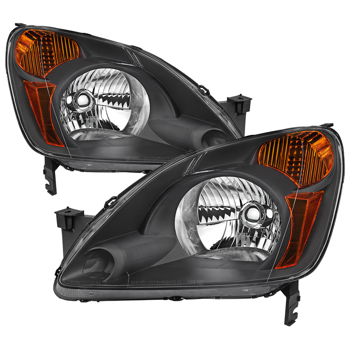 2002-2004 Honda CR-V Factory Style Headlights with Amber Reflector (Matte Black Housing / Clear Lens)