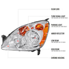 2005-2006 Honda CR-V Factory Style JP Headlights with Amber Reflectors (Chrome Housing / Clear Lens)