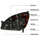 2005-2006 Honda CR-V Factory Style JP Headlights with Amber Reflectors (Chrome Housing / Smoked Lens)