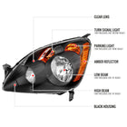 2005-2006 Honda CR-V Factory Style JP Headlights with Amber Reflectors (Matte Black Housing / Clear Lens)