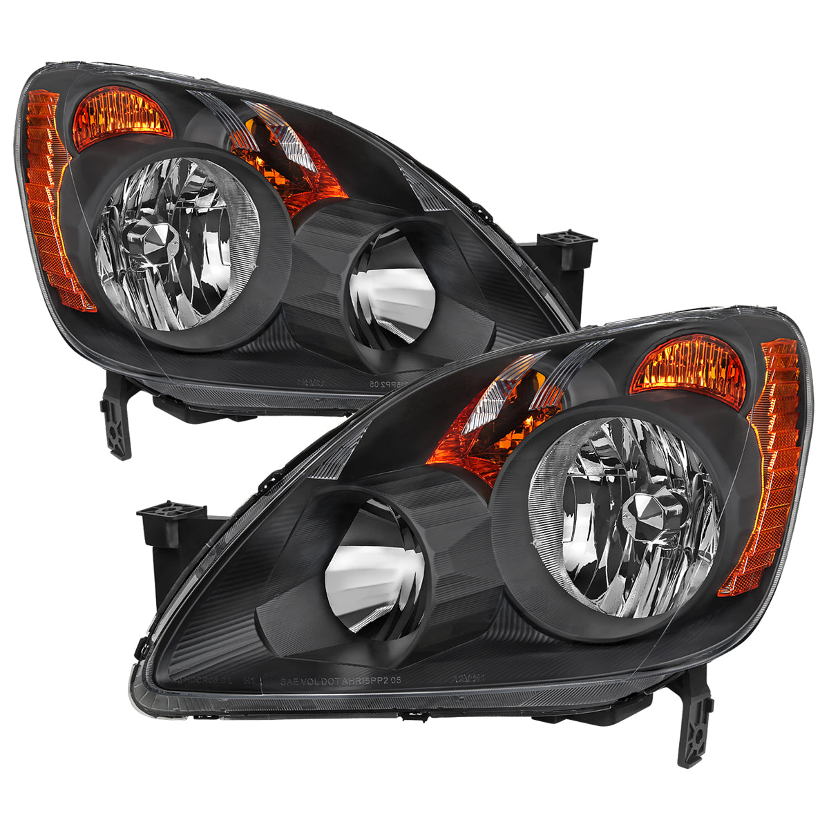 2005-2006 Honda CR-V Factory Style JP Headlights with Amber Reflectors (Matte Black Housing / Clear Lens)