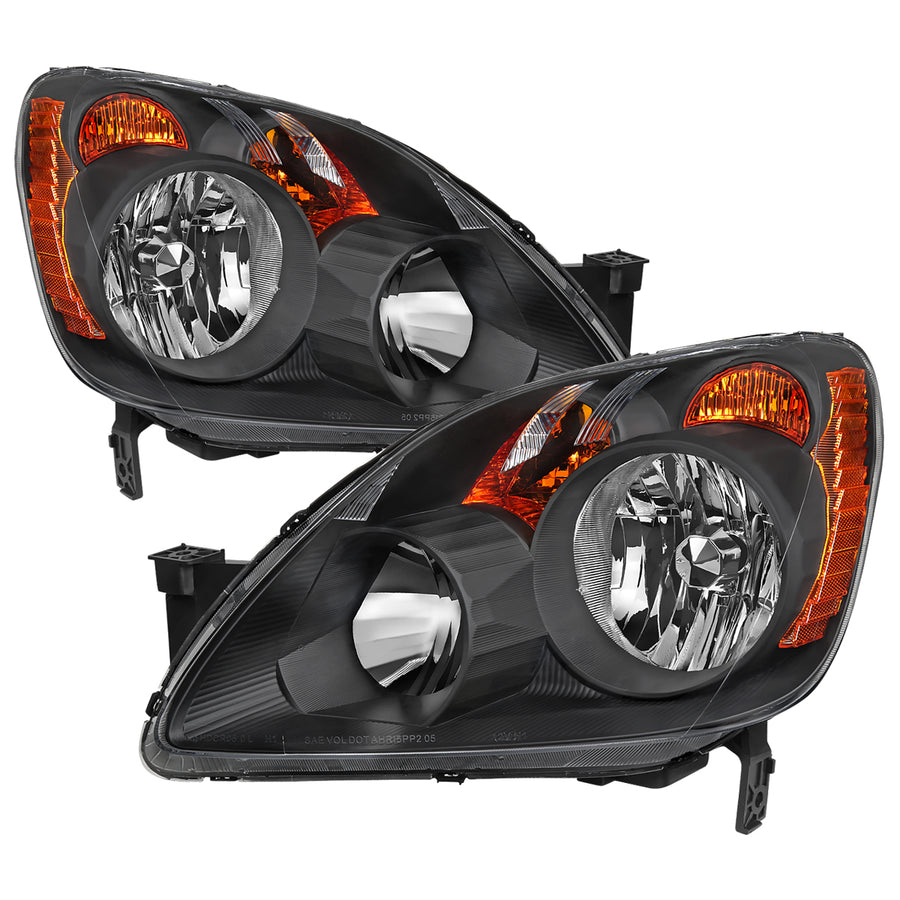 2005-2006 Honda CR-V Factory Style JP Headlights with Amber Reflectors (Matte Black Housing / Clear Lens)