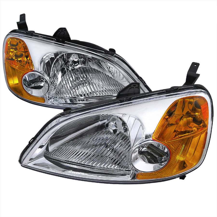 2001-2003 Honda Civic Factory Style Headlights (Chrome Housing / Clear Lens)