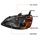 2001-2003 Honda Civic Factory Style Headlights (Matte Black Housing / Clear Lens)