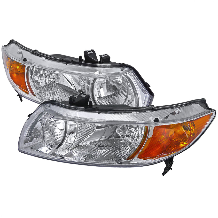 2006-2011 Honda Civic Coupe Factory Style Headlights (Chrome Housing / Clear Lens)