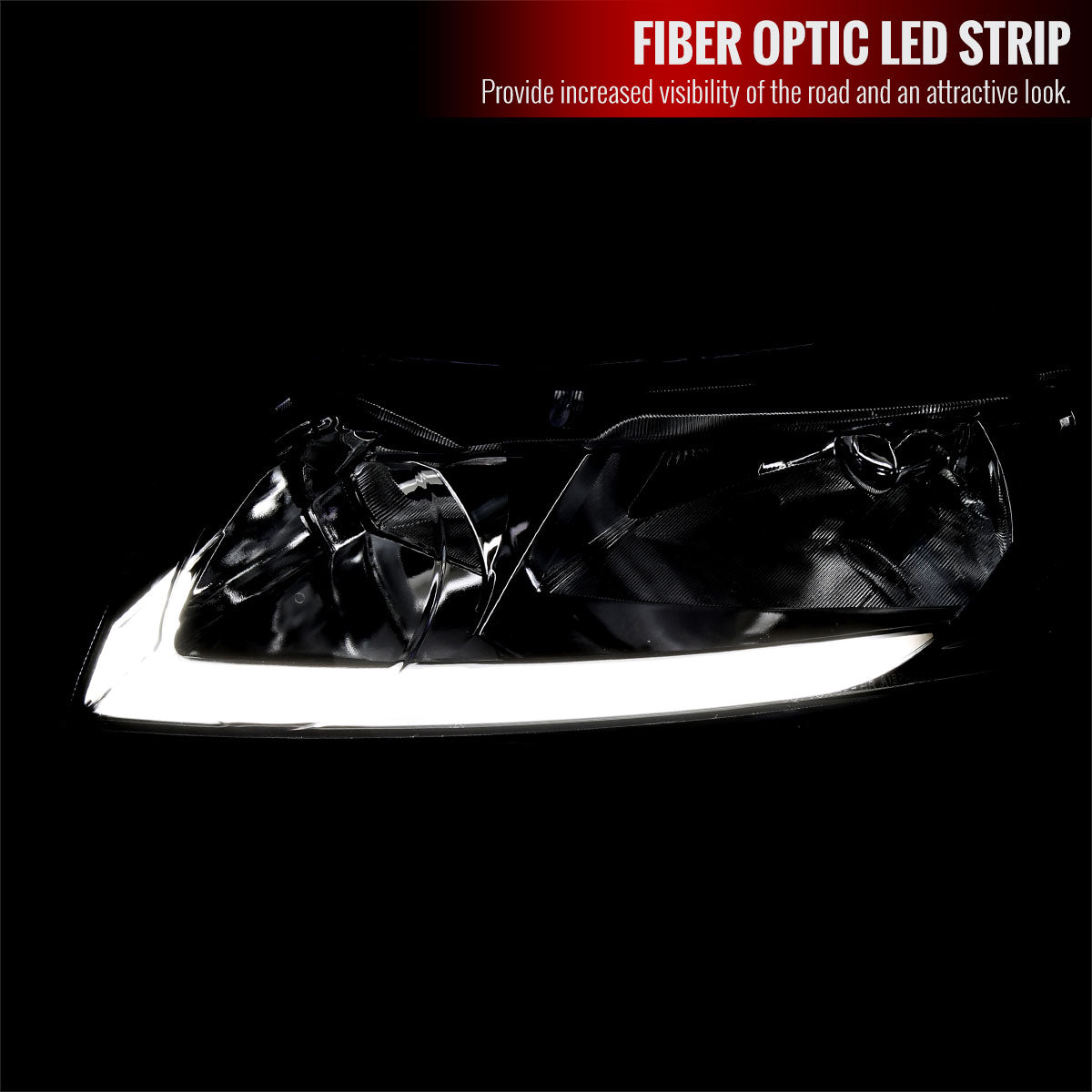 2006-2011 Honda Civic 4DR Sedan Factory Style Headlights w/ LED Strip (Chrome Housing / Clear Lens)