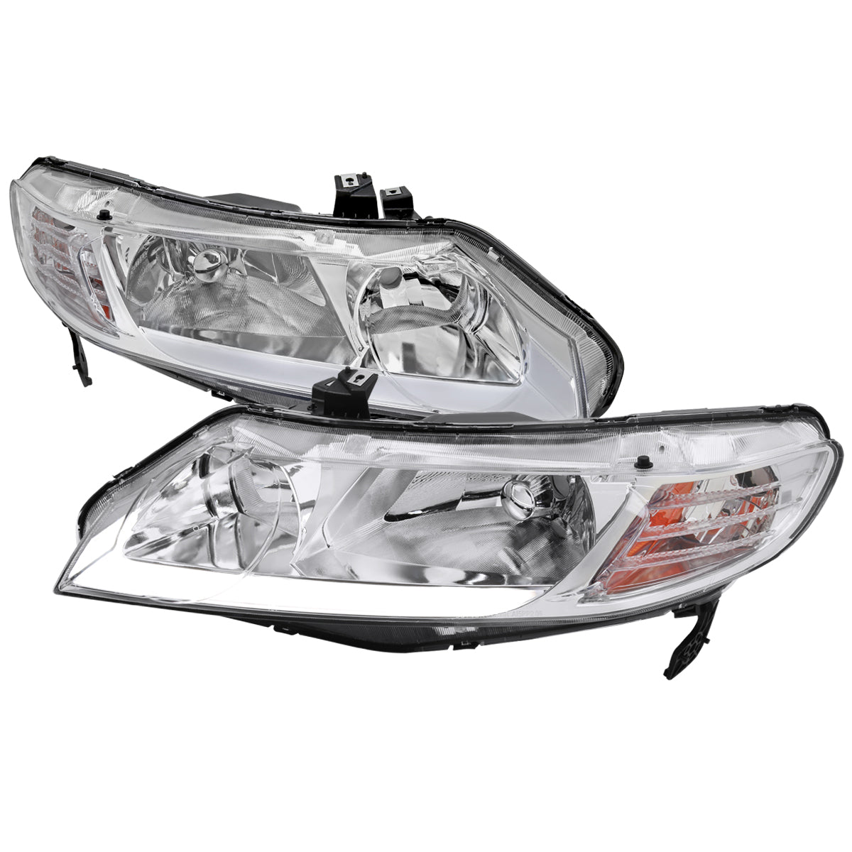 2006-2011 Honda Civic 4DR Sedan Factory Style Headlights w/ LED Strip (Chrome Housing / Clear Lens)
