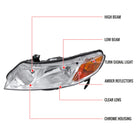 2006-2011 Honda Civic Sedan Factory Style Headlights (Chrome Housing / Clear Lens)