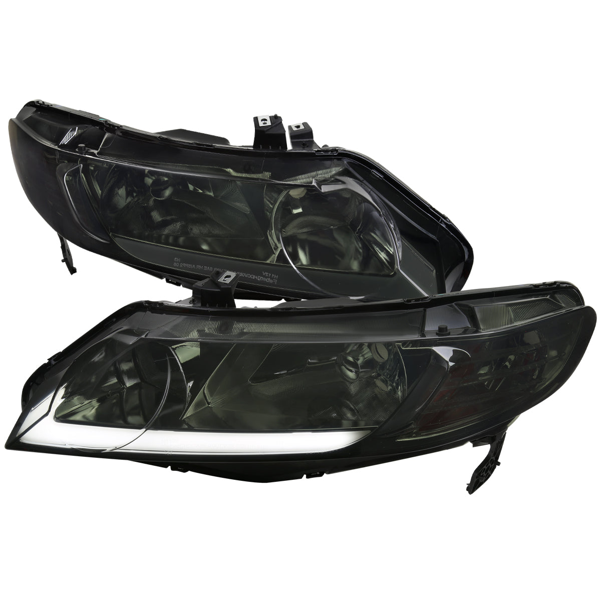 2006-2011 Honda Civic 4DR Sedan Factory Style Headlights w/ LED Strip (Chrome Housing / Smoked Lens)