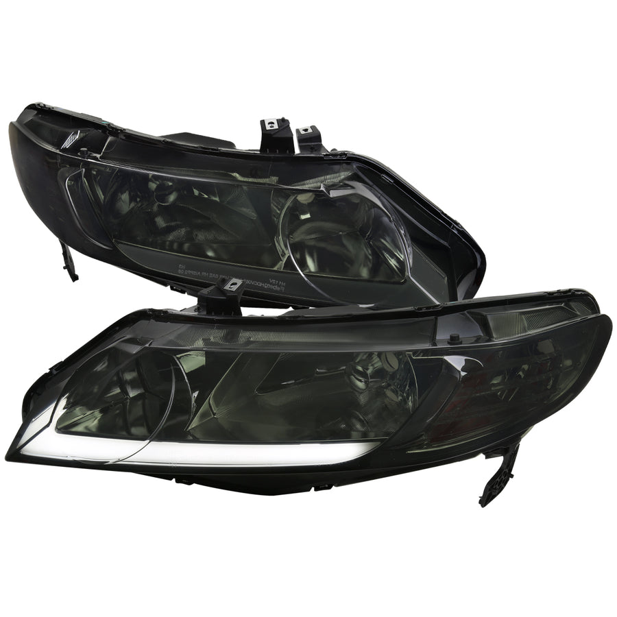 2006-2011 Honda Civic 4DR Sedan Factory Style Headlights w/ LED Strip (Chrome Housing / Smoked Lens)