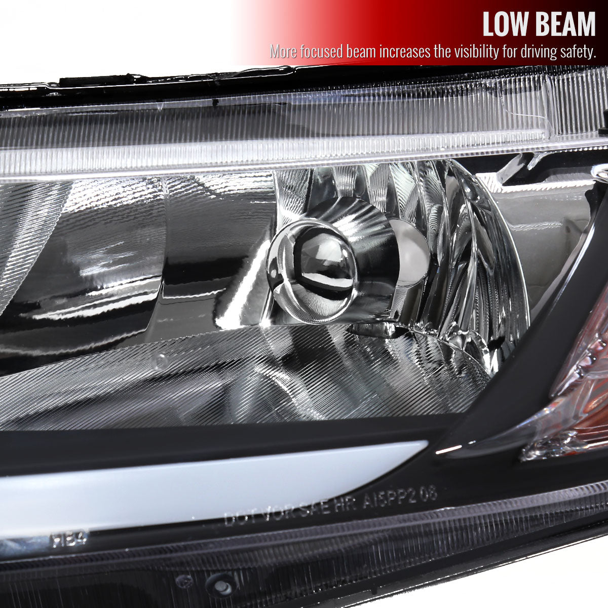 2006-2011 Honda Civic 4DR Sedan Factory Style Headlights w/ LED Strip (Matte Black Housing / Clear Lens)