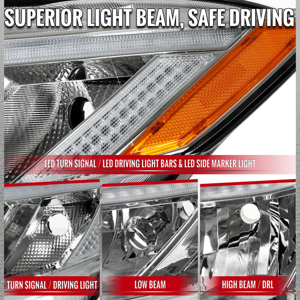 2012-2013 Honda Civic Coupe / 2012-2015 Civic Sedan LED Bar Factory Style Replacement Headlights (Chrome Housing / Clear Lens)